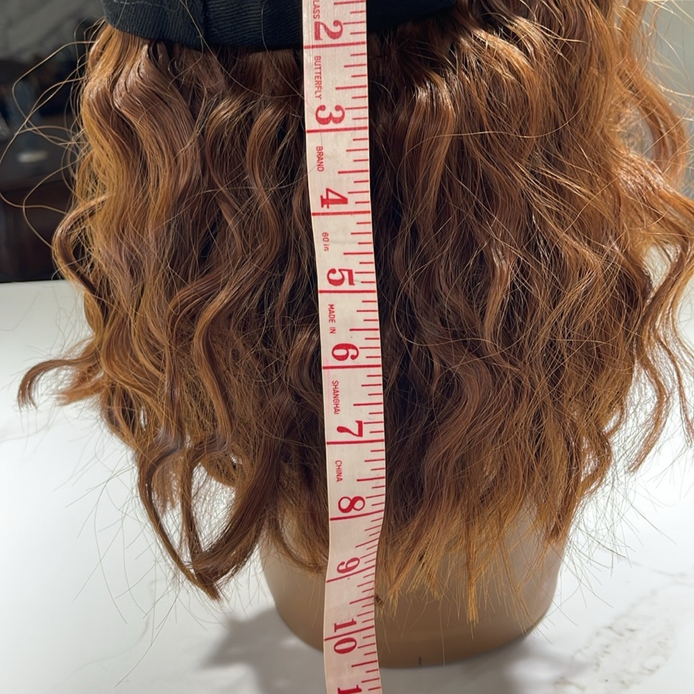 HAT HAIR, 10” Attached to Black Baseball cap, Wavy Brown/Auburn hair - Picture 9 of 10